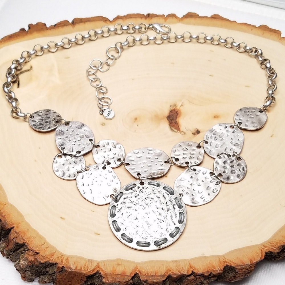 Ruby Rd Brutalist Hammered Silver Bib Necklace
